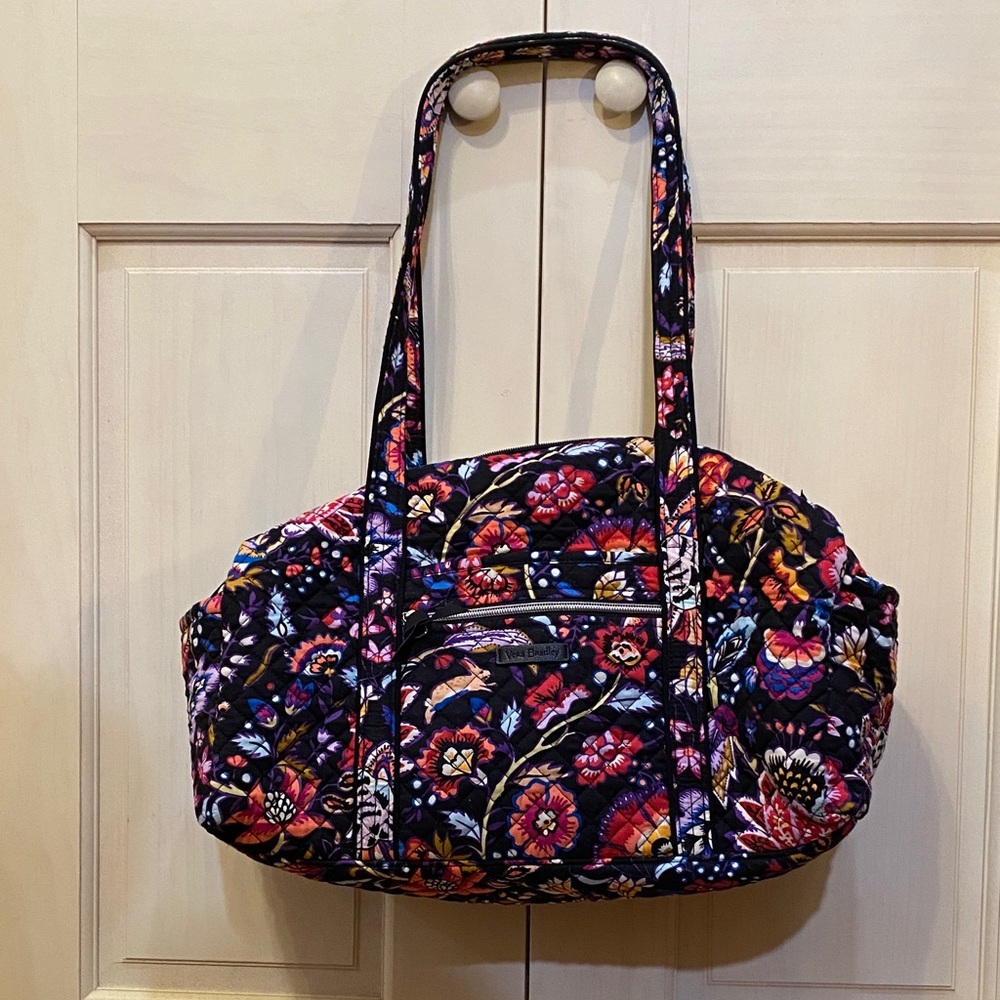 Vera Bradley Black Quilted Tote with Vibrant Floral Print
